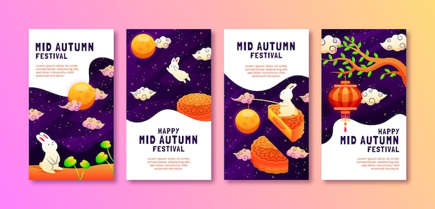 Gradient mid-autumn festival instagram stories collection