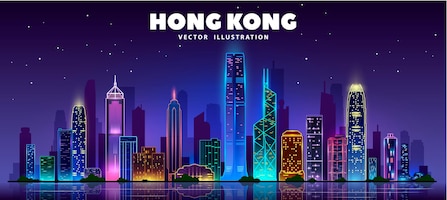 Hong kong city skyline silhouette background, vector illustration