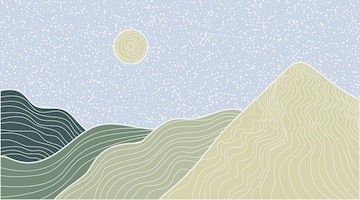 Japanese wave line art landscape background. abstract mountain banner design pattern. vector illustration geometric poster