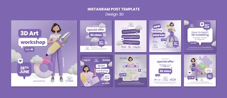 Learning 3d design instagram posts template
